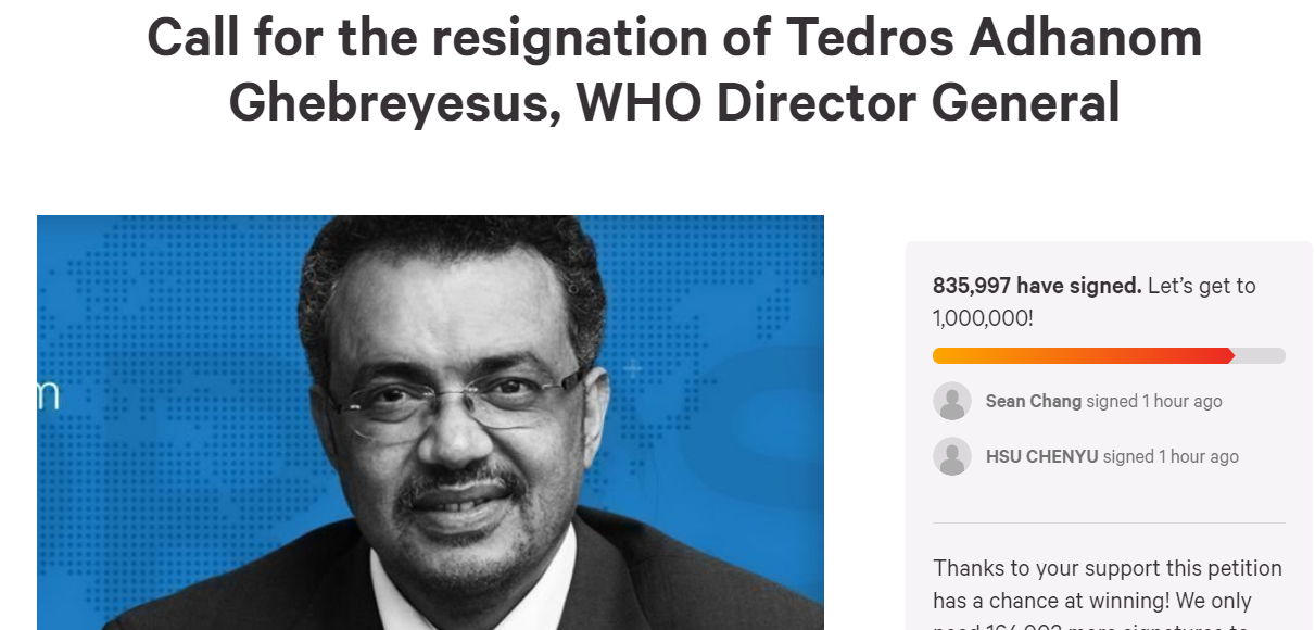 W.H.O. Director General Tells The World To Stay Locked Down While China Gets A Headstart in Global Economy! 848,000 Sign Petition for his Resignation!