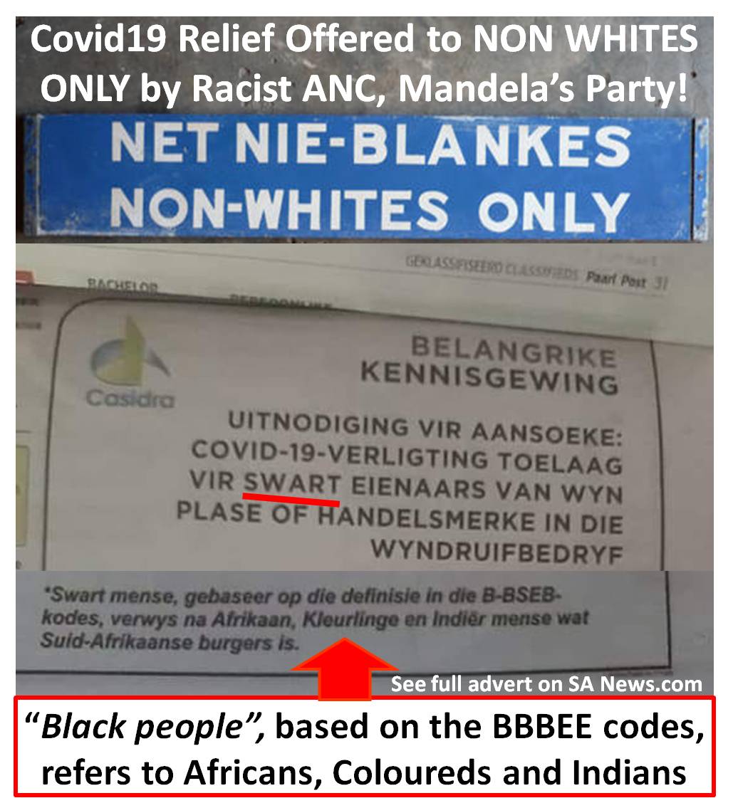 Where Are The Noble Anti-Racists Now? Racist ANC Offers Covid19 Relief to NON WHITES ONLY!