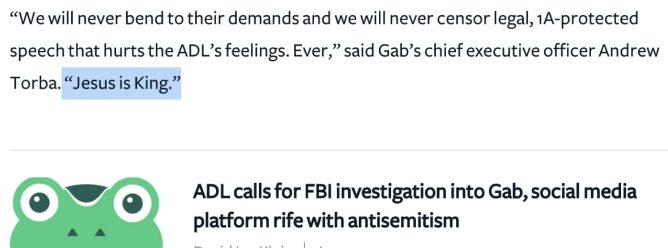 “If you believe Jesus is King, the Anti-Defamation League (ADL) will call you an anti-semite” – #GAB Responds to New #ADL Attack